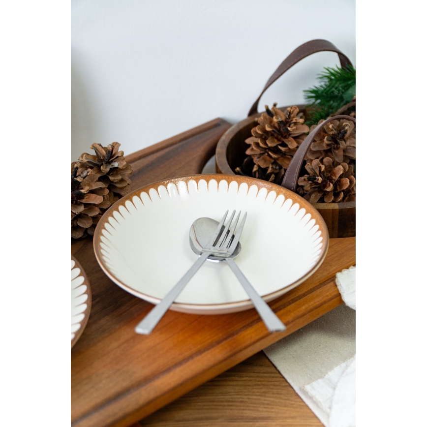 Jedálenská súprava 18 ks – porcelán, biela/hnedá
