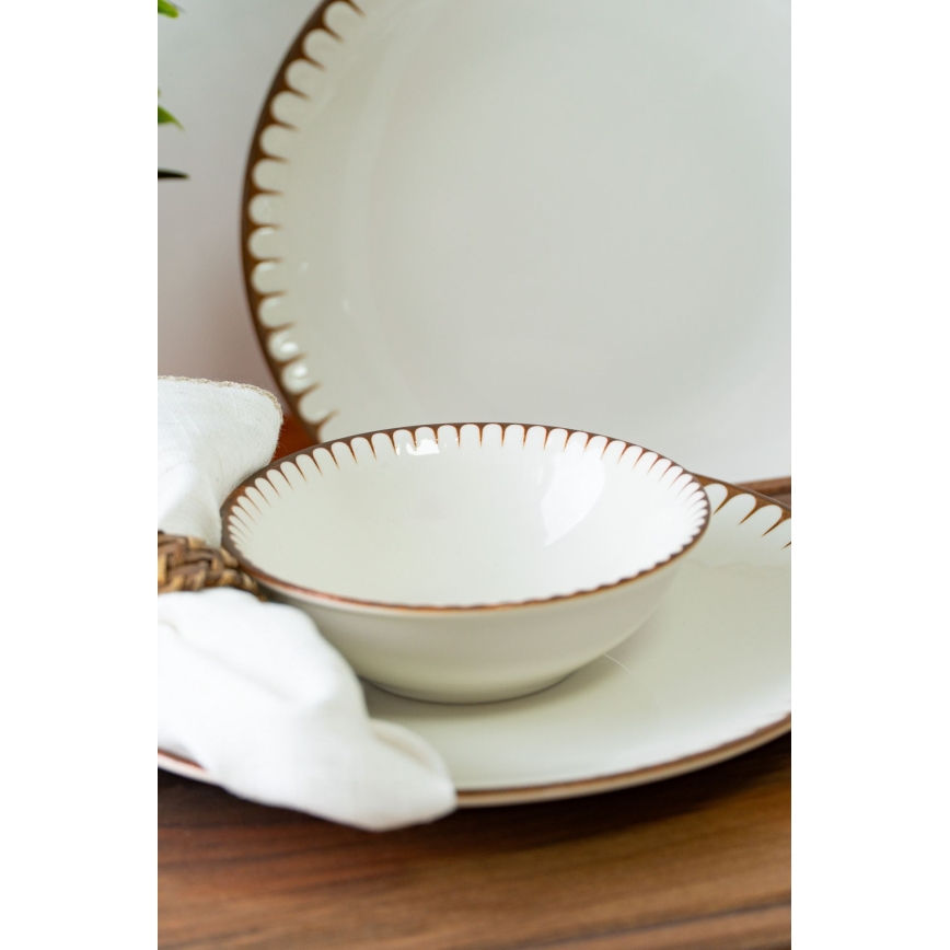 Jedálenská súprava 18 ks – porcelán, biela/hnedá