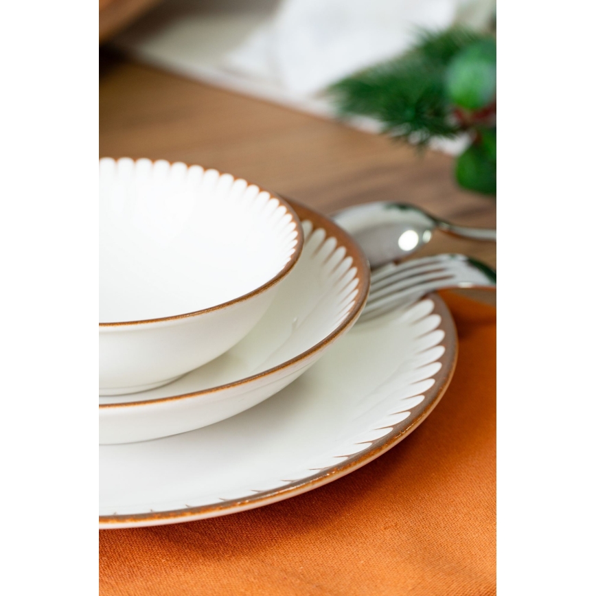 Jedálenská súprava 18 ks – porcelán, biela/hnedá