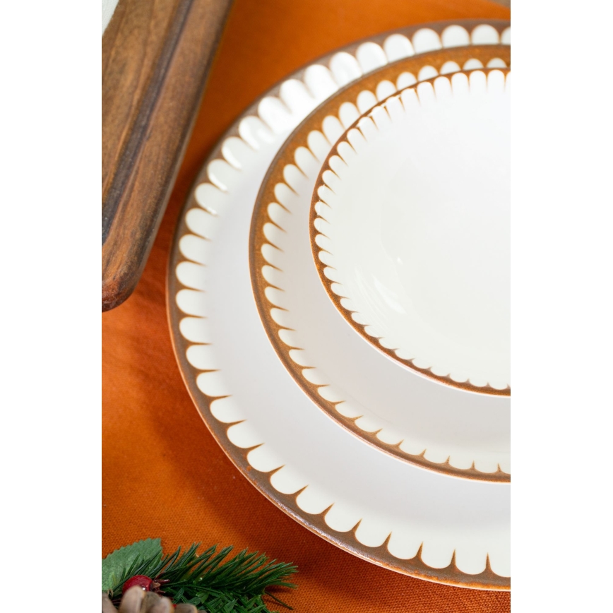 Jedálenská súprava 18 ks – porcelán, biela/hnedá