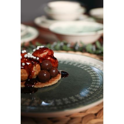 Jedálenská súprava 24 ks béžová/zelená/kamenina