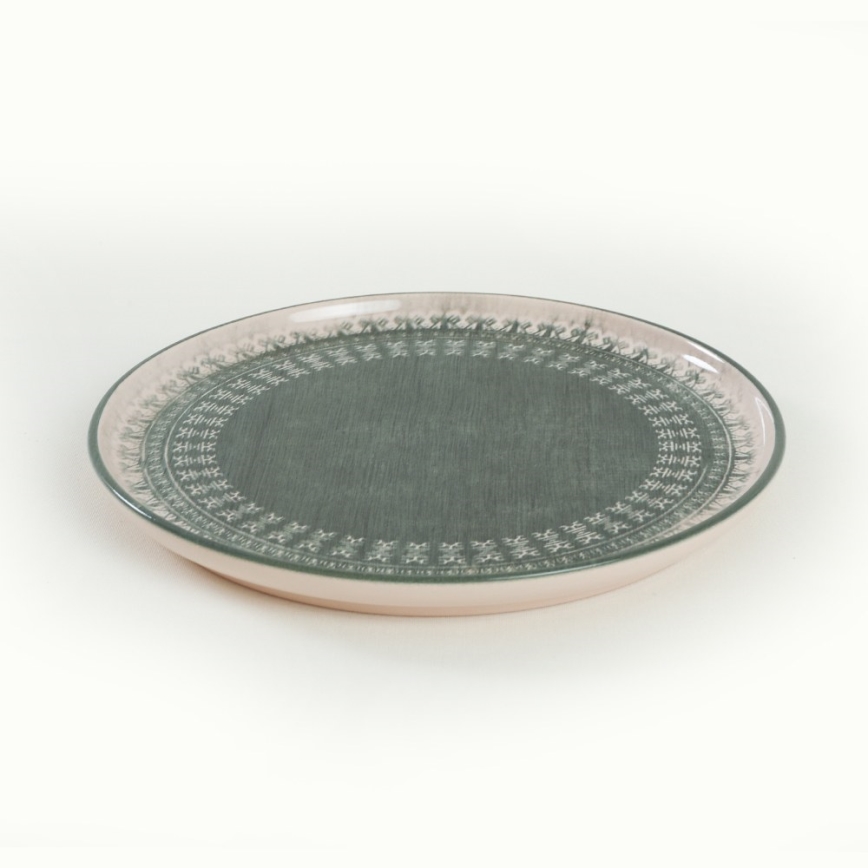 Jedálenská súprava 24 ks béžová/zelená/kamenina