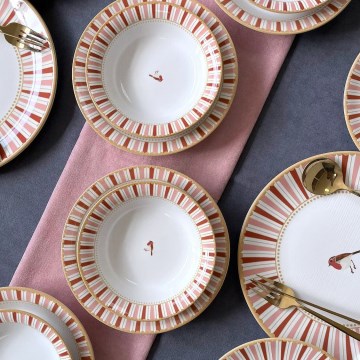 Jedálenská súprava 24 ks biela/červená/zlatá/keramika