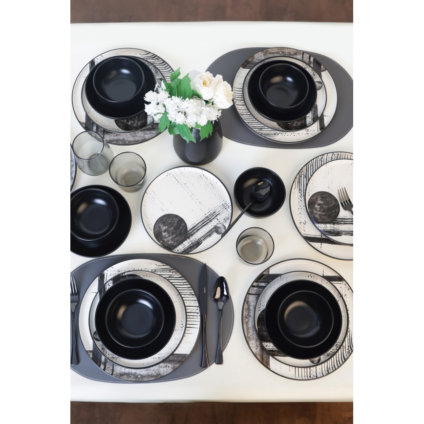 Jedálenská súprava 24 ks biela/čierna/kamenina