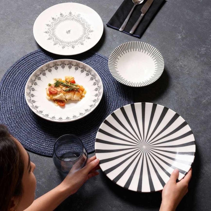 Jedálenská súprava 24 ks biela/čierna/porcelán