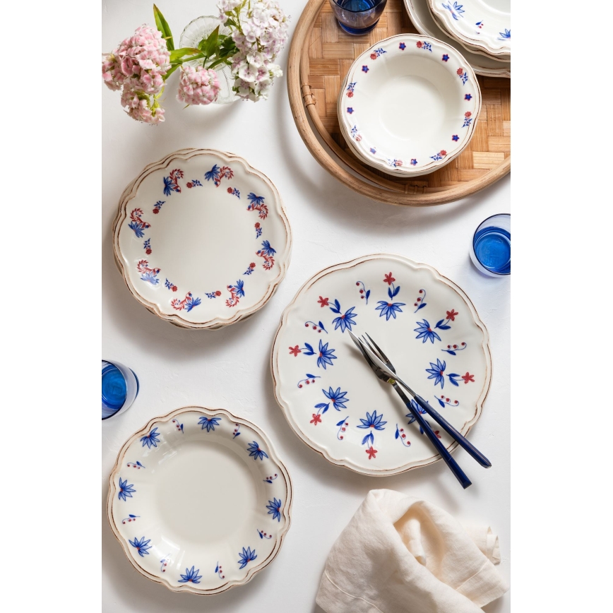 Jedálenská súprava 24 ks biela/modrá/červená/porcelán