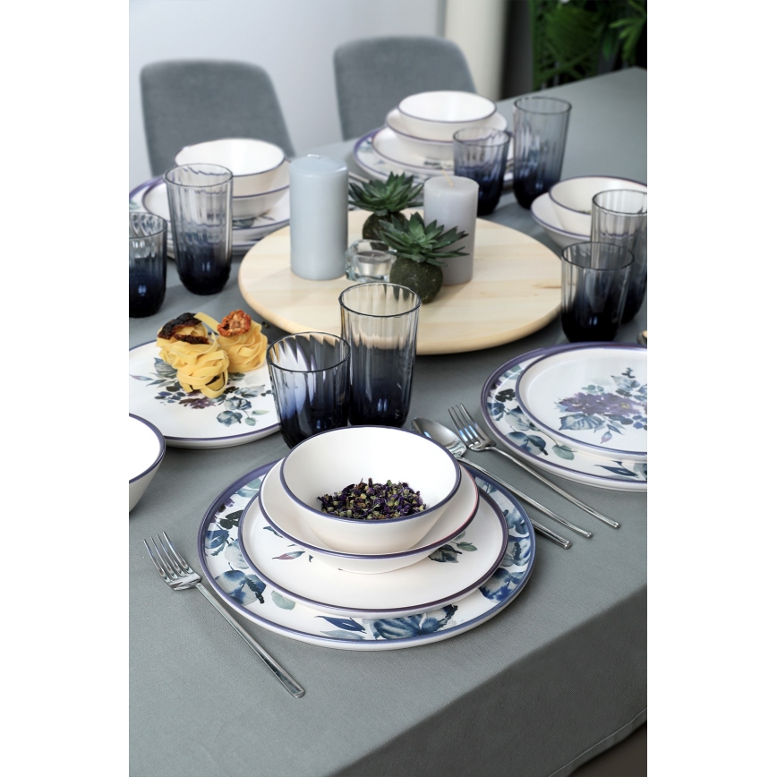 Jedálenská súprava 24 ks biela/modrá/keramika