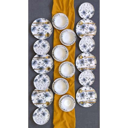 Jedálenská súprava 24 ks biela/modrá/keramika