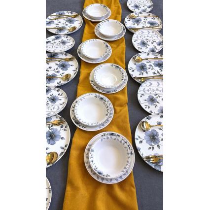 Jedálenská súprava 24 ks biela/modrá/keramika