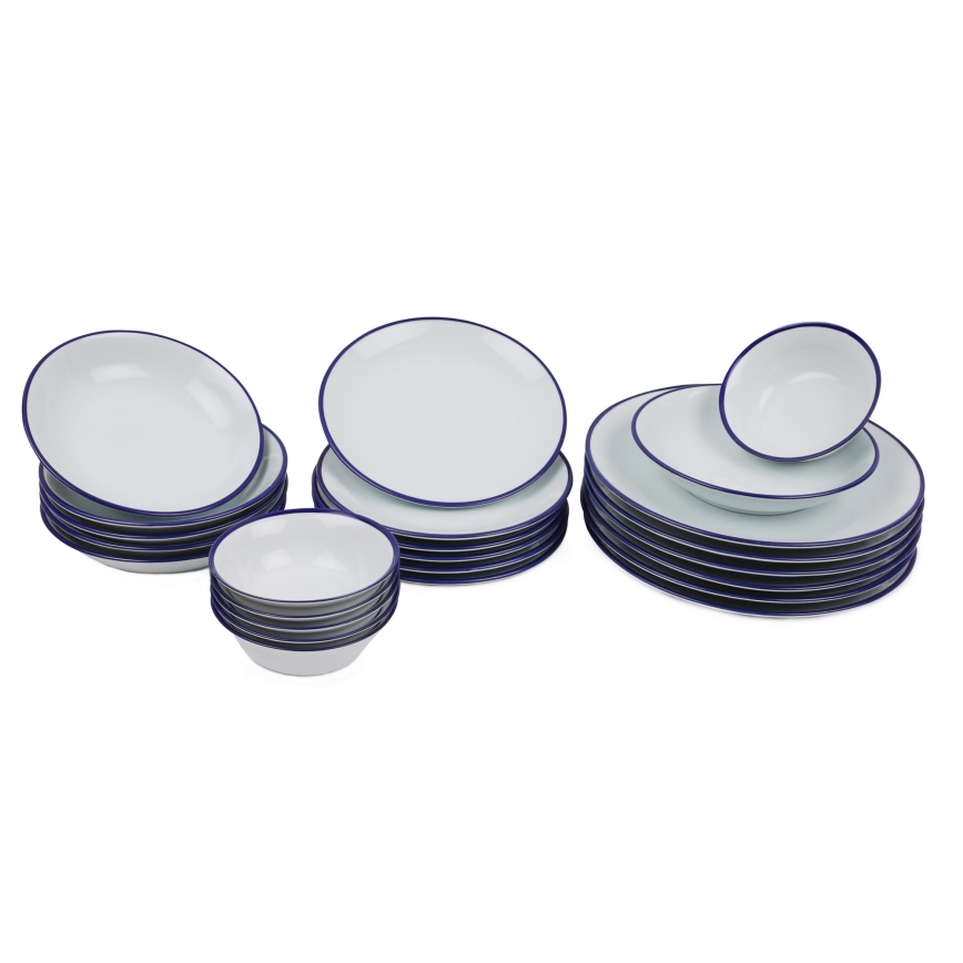 Jedálenská súprava 24 ks biela/modrá/porcelán