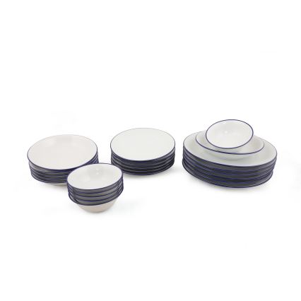 Jedálenská súprava 24 ks biela/modrá/porcelán