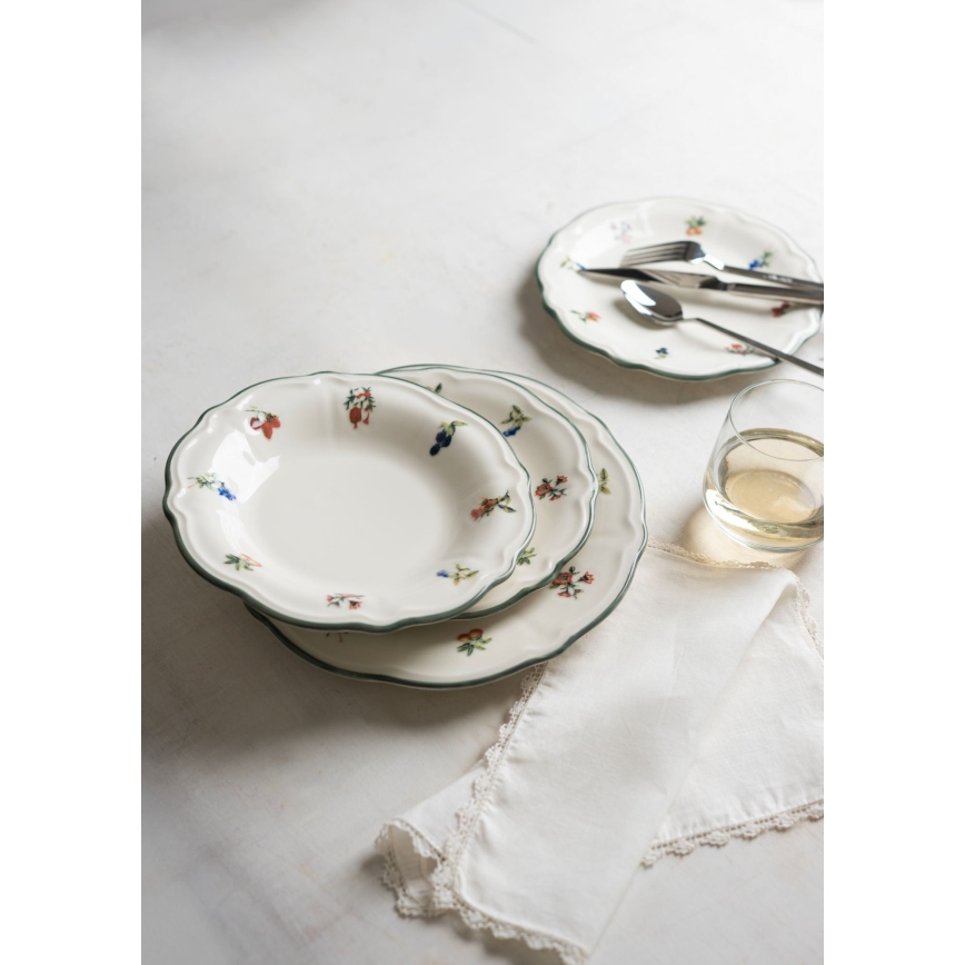 Jedálenská súprava 24 ks biela/zelená/porcelán