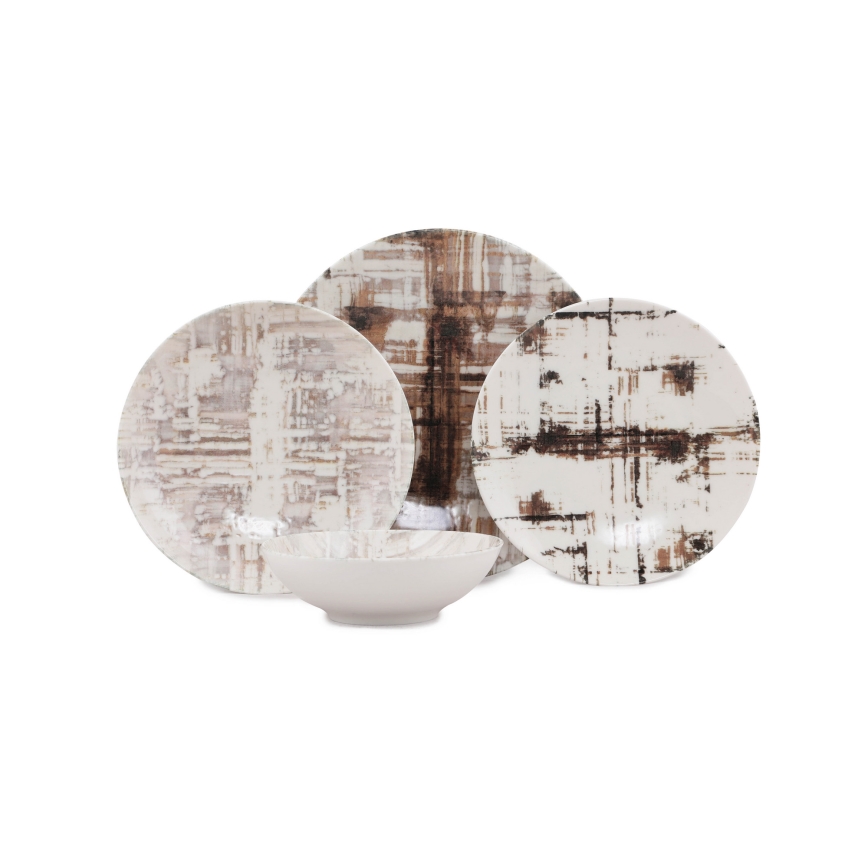 Jedálenská súprava 24 ks hnedá/biela/porcelán