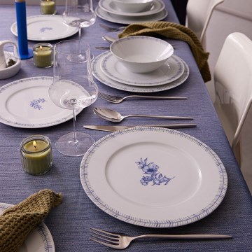 Jedálenská súprava 24 ks, porcelán, biela/modrá