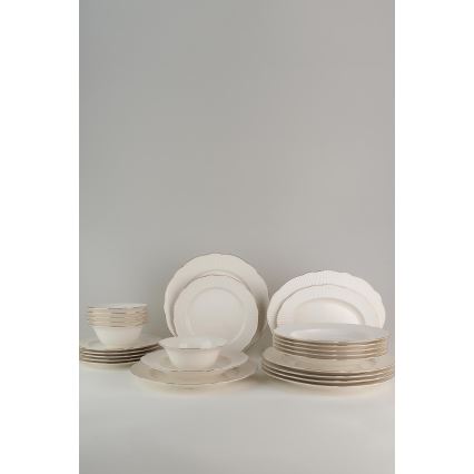 Jedálenská súprava 26 ks, biela/strieborná/slonovinová, porcelán