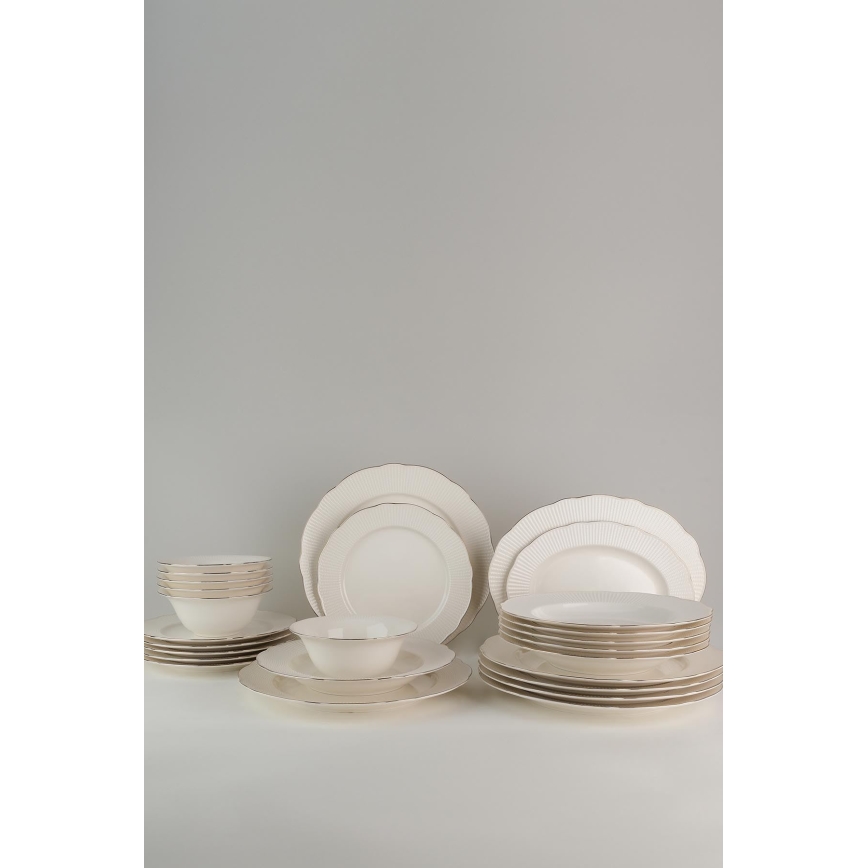 Jedálenská súprava 26 ks, biela/strieborná/slonovinová, porcelán