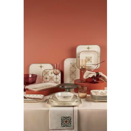 Jedálenská súprava 26 ks biela/zelená/porcelán