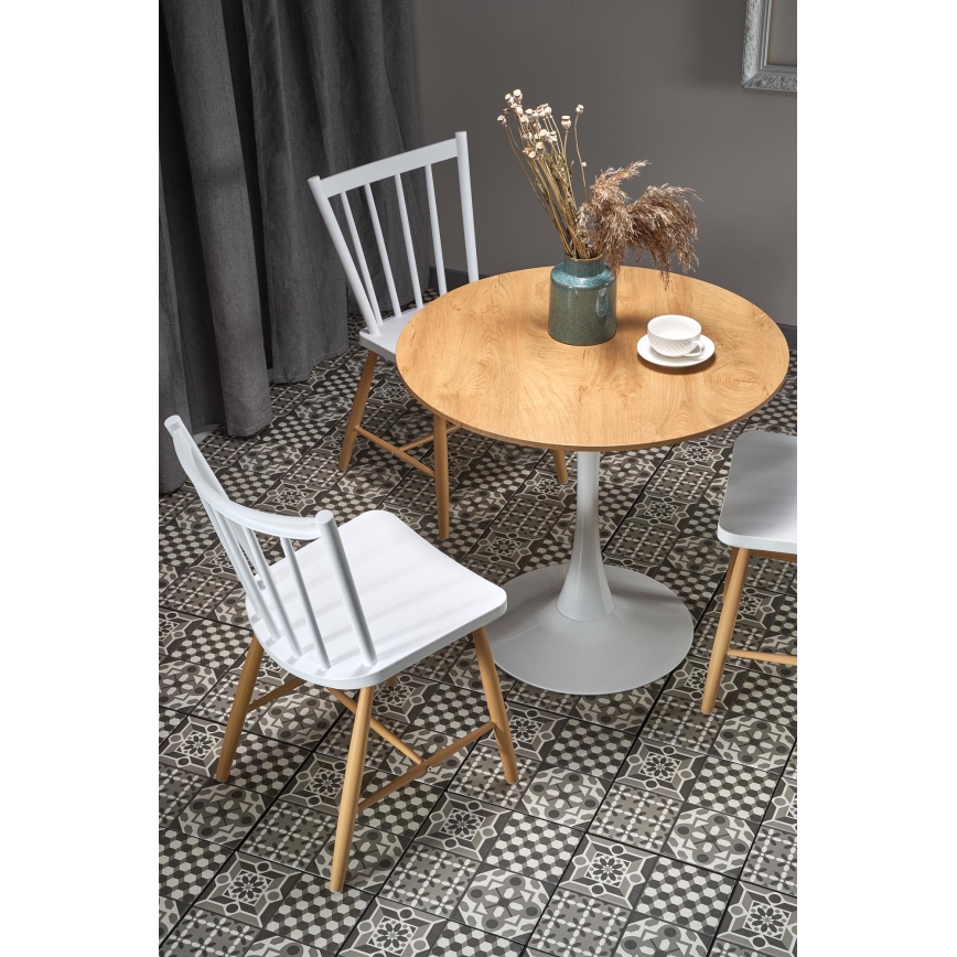 Jedálenský stôl LUGI, priemer 80 cm, hnedá/biela