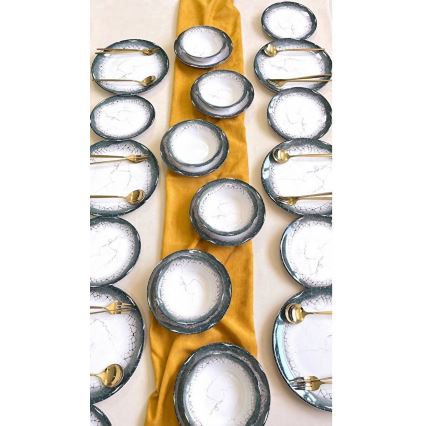 Jedálna sada 24 ks biela/antracit/keramika