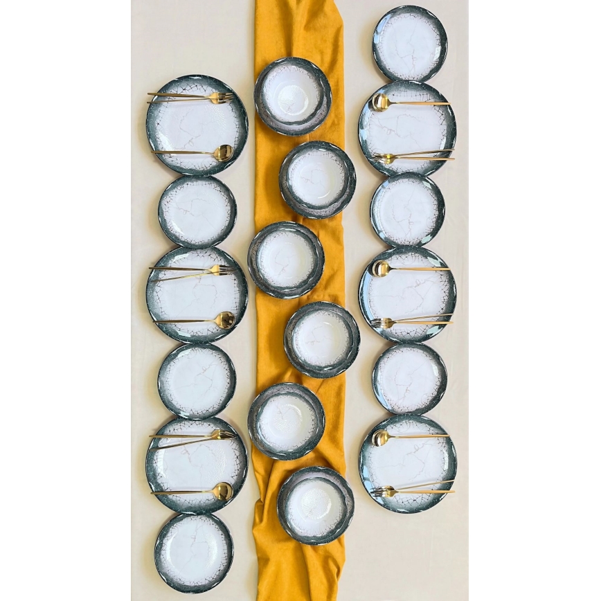 Jedálna sada 24 ks biela/antracit/keramika