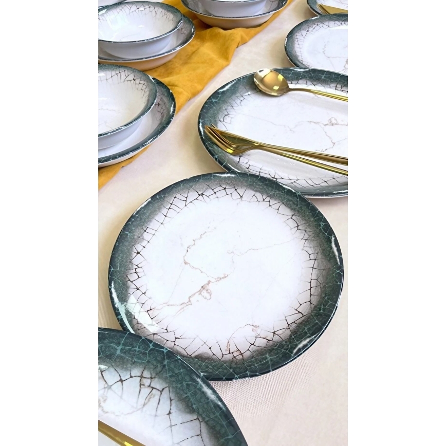 Jedálna sada 24 ks biela/antracit/keramika