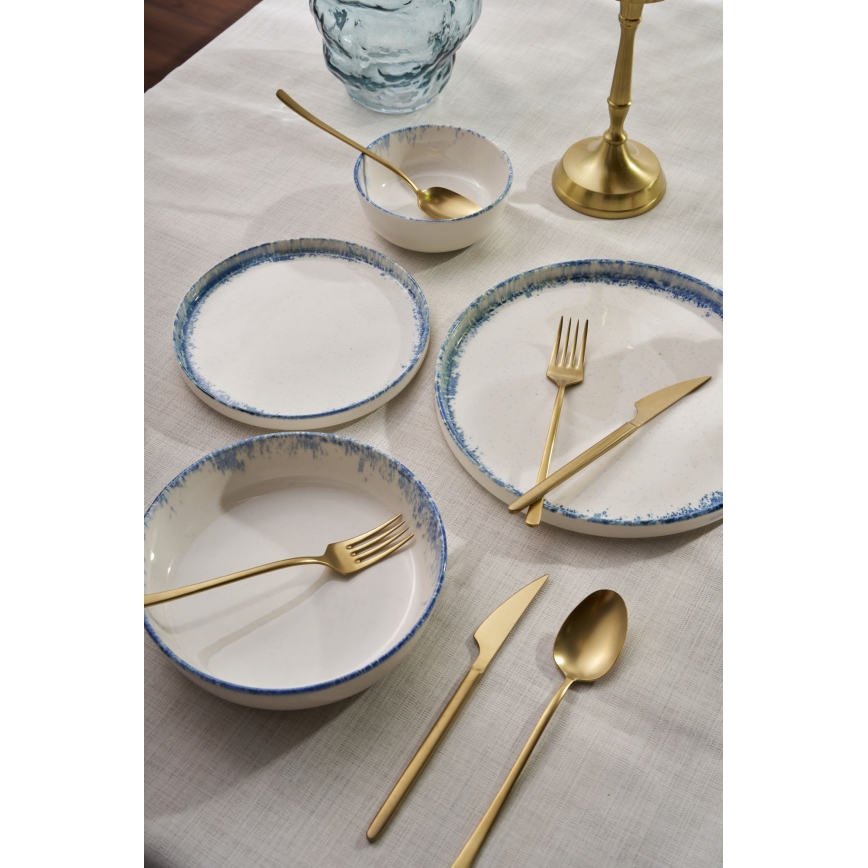 Jedálna sada 24 ks biela/modrá/porcelán