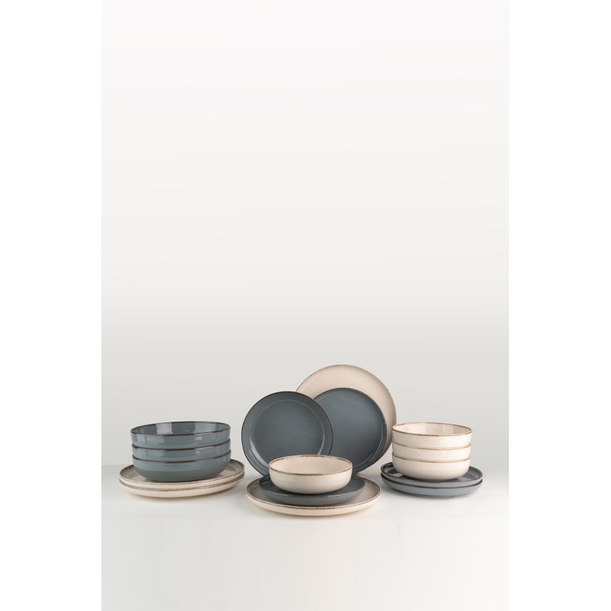 Jedálna súprava 16 ks béžová/modrá/porcelán