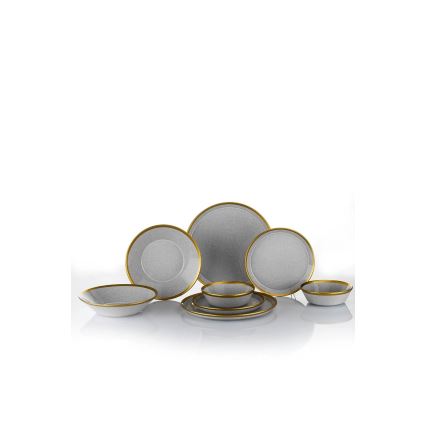 Jedálna súprava 16 ks, sivá/zlatá, porcelán