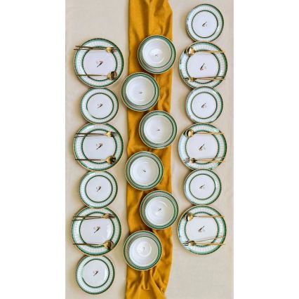 Jedálna súprava 24 ks biela/zelená/zlatá/keramika