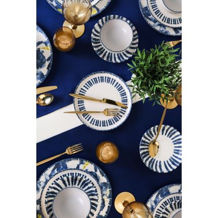 Jedálna súprava 24 ks, bielo-modrá, z kameniny