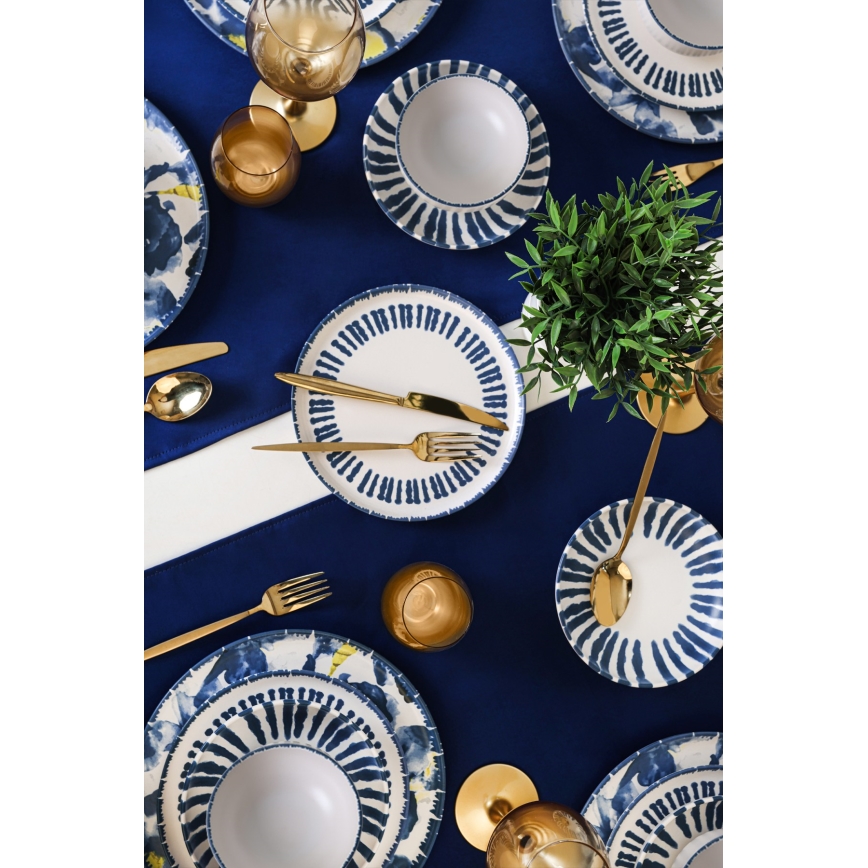 Jedálna súprava 24 ks, bielo-modrá, z kameniny