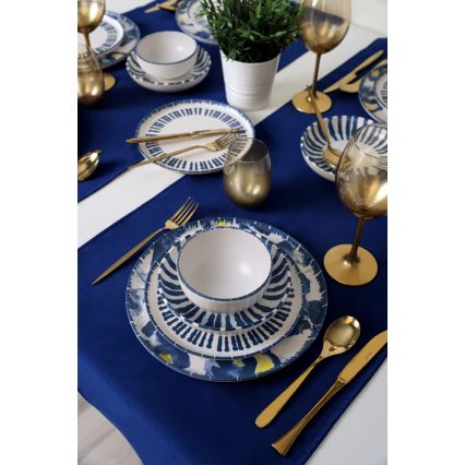 Jedálna súprava 24 ks, bielo-modrá, z kameniny