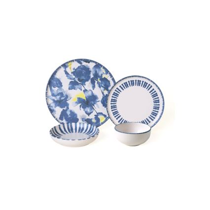 Jedálna súprava 24 ks, bielo-modrá, z kameniny