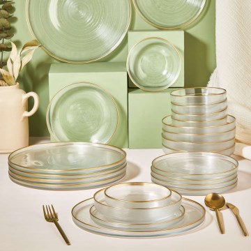 Jedálna súprava 24 ks, číre sklo so zlatým zdobením