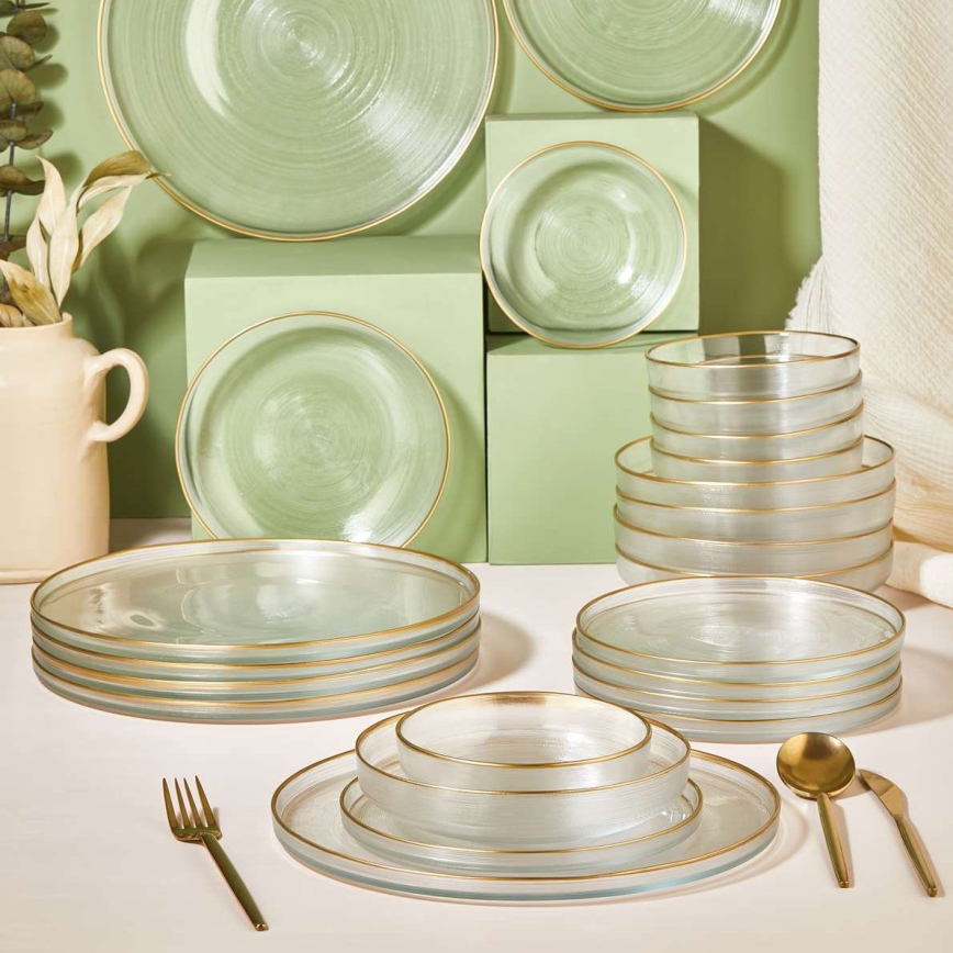 Jedálna súprava 24 ks, číre sklo so zlatým zdobením