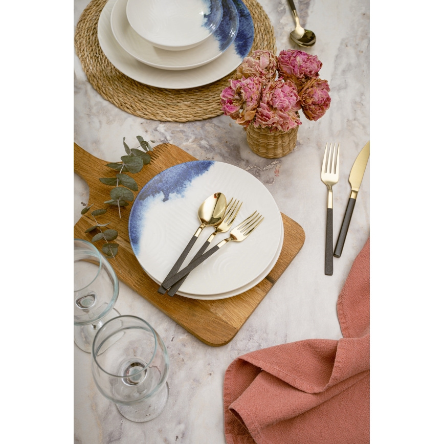 Jedálna súprava 24 ks krémová/modrá/porcelán