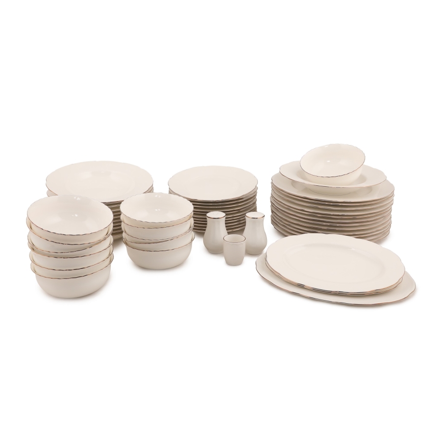 Jedálna súprava 54 ks biela/medená/kostný porcelán