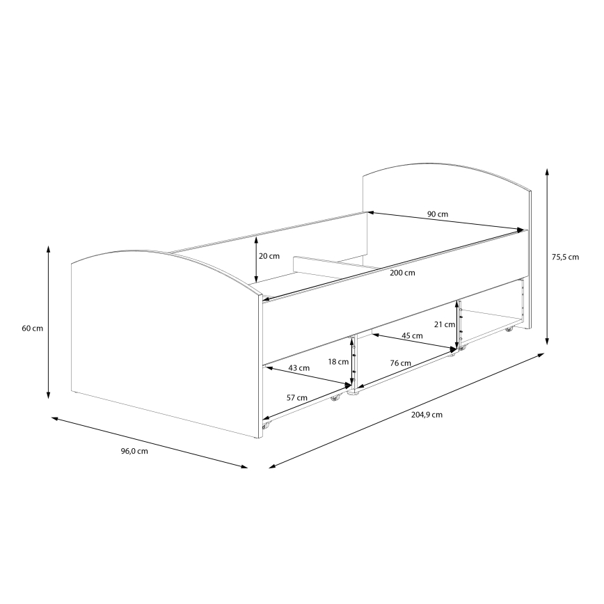 Jednolôžková posteľ s úložným priestorom URO 90x200 cm dub artisan/biela