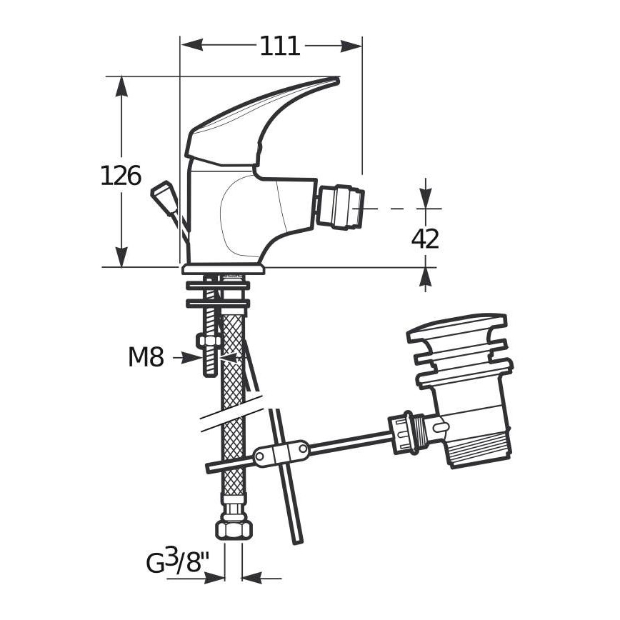 JIKA H3411N10041111 - Bidetová batéria + výpusť bez pretečenia TALAS 12,6 cm lesklý chróm