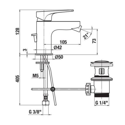 JIKA H3411X10041111 - Bidetová batéria + výpusť bez prepadového otvoru CUBITO 12,8 cm lesklý chróm
