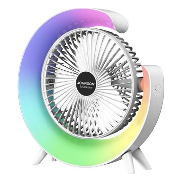 JOHNSON - LED RGB Nabíjací stolný ventilátor MULTICOLOR LED/5W/3,7V 1200 mAh priemer 14 cm biela