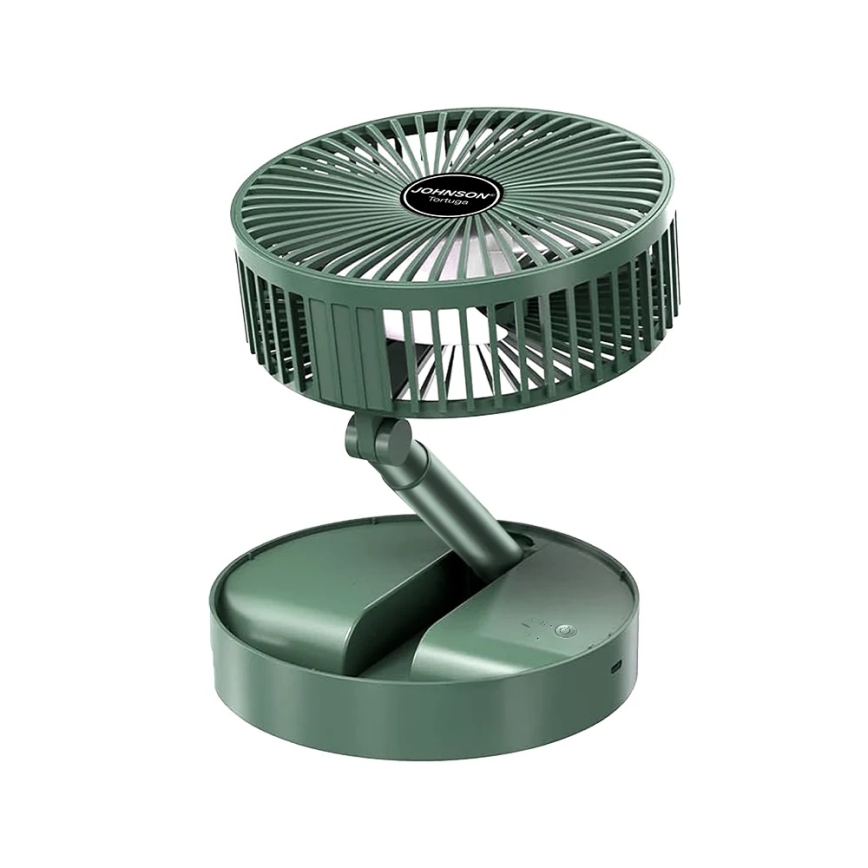 JOHNSON - Nabíjací stolný ventilátor TORTUGA 5 W / 3,7 V, 1200 mAh, priemer 16,5 cm, zelený