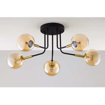 Jupiter 2038 - Luster na tyči BURANO 5xG9/10W/230V čierna/zlatá/béžová