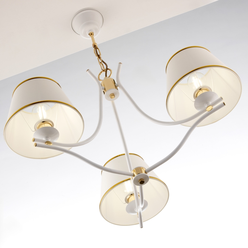 Jupiter 2085 - Luster na reťazi SAMBA 3xE27/15W/230V biela/zlatá