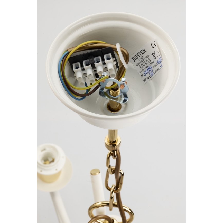 Jupiter 2085 - Luster na reťazi SAMBA 3xE27/15W/230V biela/zlatá