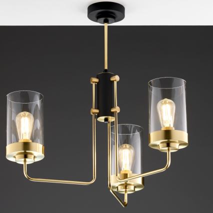 Jupiter 2087 - Luster na tyči RAMIREZ 3xE27/15W/230V zlatá/čierna