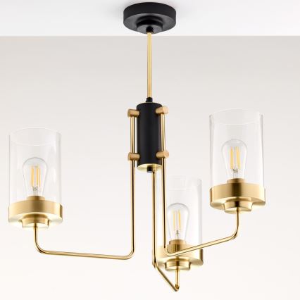 Jupiter 2087 - Luster na tyči RAMIREZ 3xE27/15W/230V zlatá/čierna