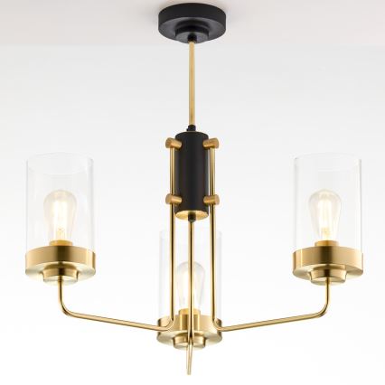 Jupiter 2087 - Luster na tyči RAMIREZ 3xE27/15W/230V zlatá/čierna