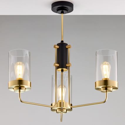 Jupiter 2087 - Luster na tyči RAMIREZ 3xE27/15W/230V zlatá/čierna