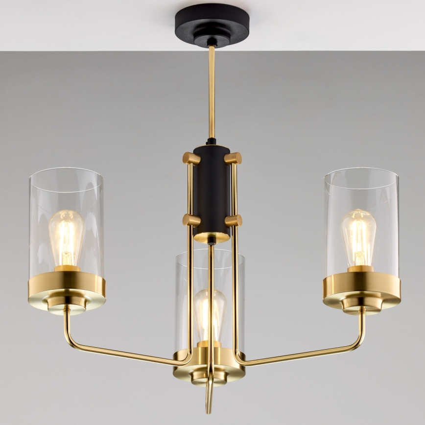 Jupiter 2087 - Luster na tyči RAMIREZ 3xE27/15W/230V zlatá/čierna